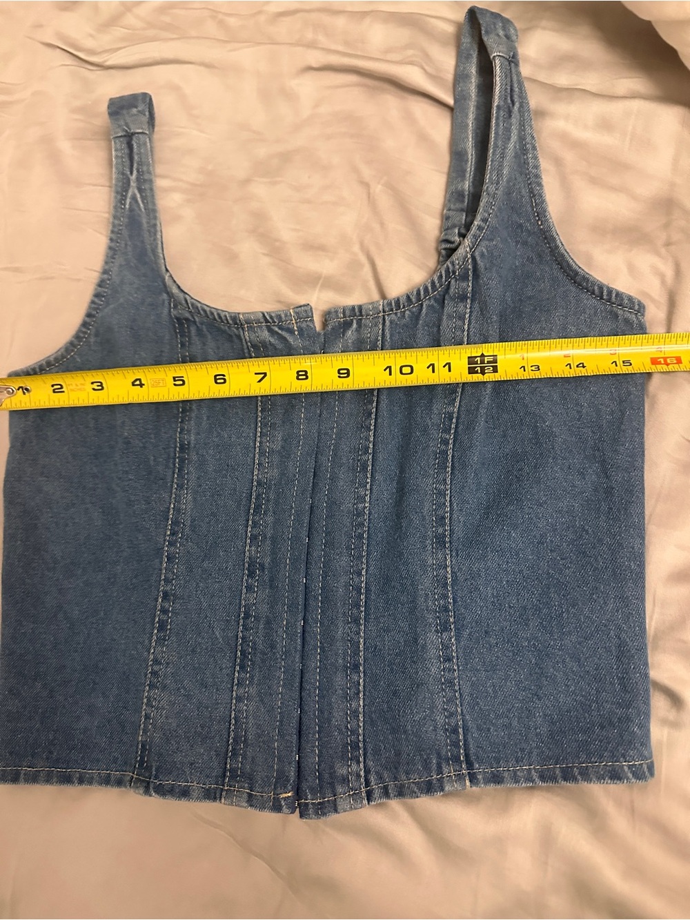 Lone Star Blue Denim Tank Top with Panel Stitching and Eyelet Closure - Picture 4 of 8
